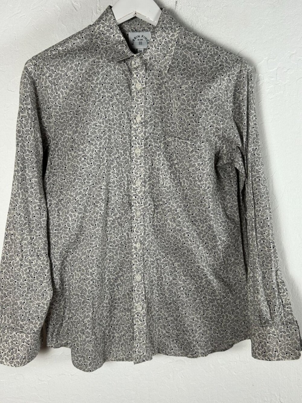 Kirrin Finch Womens Size 14 Black White Micro Floral Cotton Button Up Shirt
